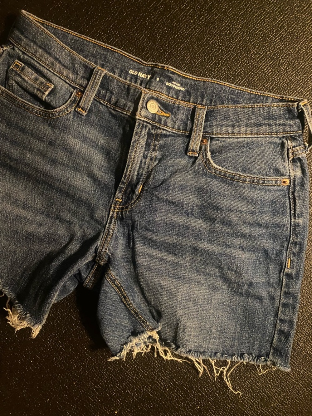 Old Navy Boyfriend Jean Shorts Dark Blue Frayed Denim Cutoff Shorts 6